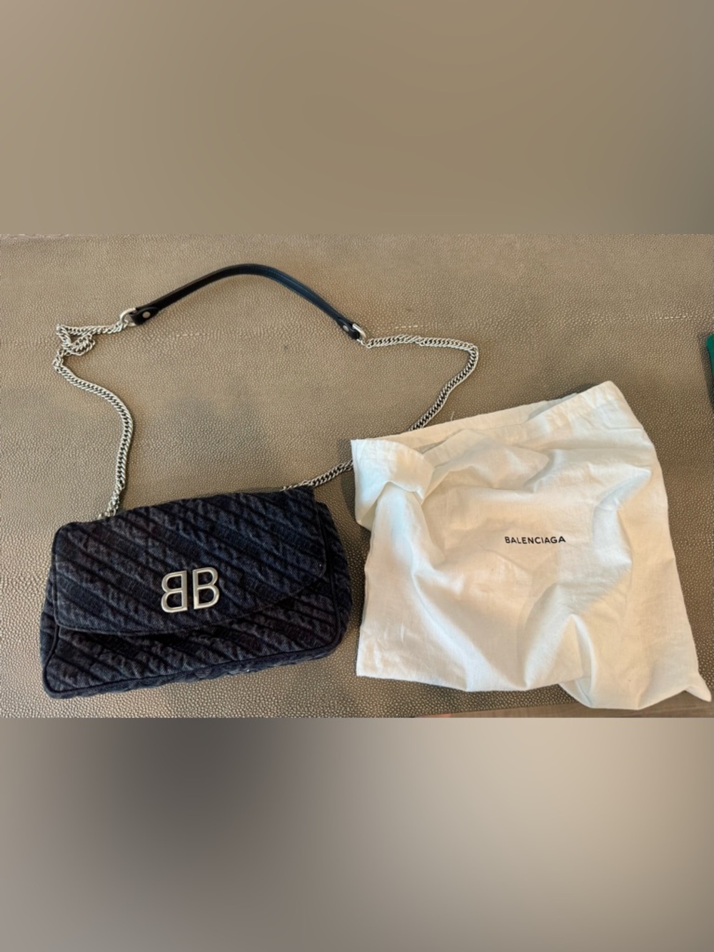 Balenciaga Black Denim BB Chain Shoulder Bag